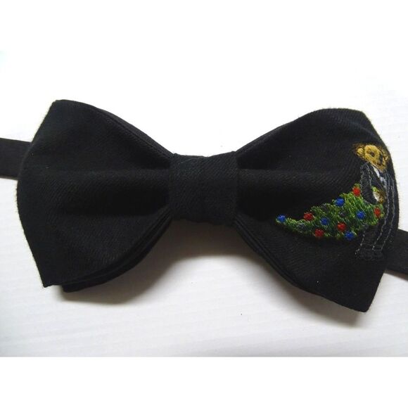 NEW Handmade Custom Bow tie Black Tuxedo Bear Christmas Tree Pre Tied Adjustable - Picture 1 of 3